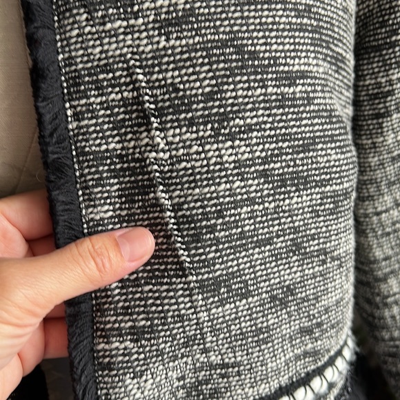 H&M Black White Tweed Like Fringe Trim Jacket - Picture 6 of 9